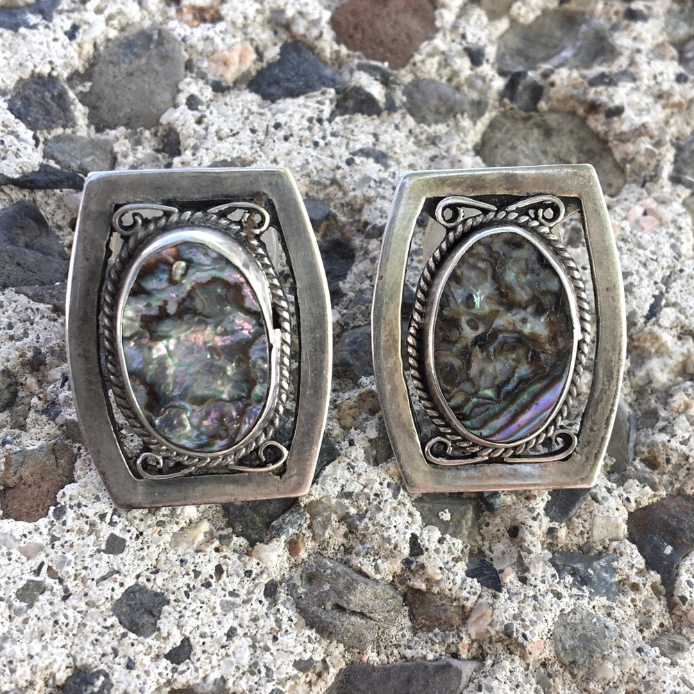 Vintage Sterling Silver Art Abalone Earrings!